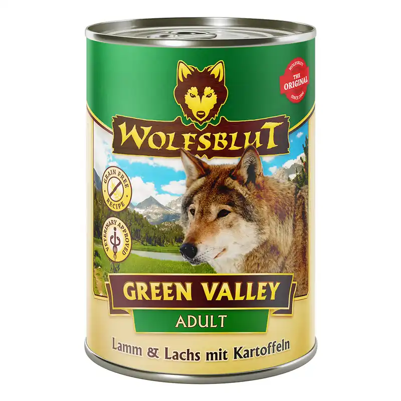 WOLFSBLUT Green Valley Lamm & Lachs mit Kartoffeln 395g Hundenassfutter Expressversand